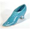 Blue glazed David Sharp Rye pottery shoe, marks to base, 10cm in length…