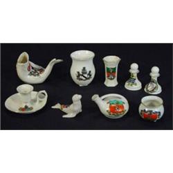 Selection of Crested china including carp, seal, chess pieces, chamberstick, etc…