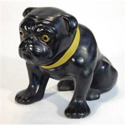 Black glazed seated pottery British bulldog, 15cm high…