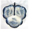 Victorian trefoil dish transfer printed with blue and white flowers, 27cm in length…