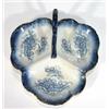 Image 1 : Victorian trefoil dish transfer printed with blue and white flowers, 27cm in length…