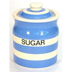 T.G. Cornishware blue banded sugar storage jar and cover, marks to base, 15cm high…