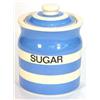 T.G. Cornishware blue banded sugar storage jar and cover, marks to base, 15cm high…