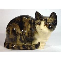 Hand painted seated Winstanley tabby cat, marks to base, 35cm in length…