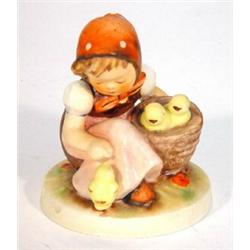 Hand painted Hummel seated girl feeding chicks, marks to base, 10cm high…