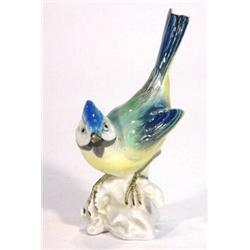 Hand painted Sitzendorf blue tit on a rock, marks to base, 12cm high…