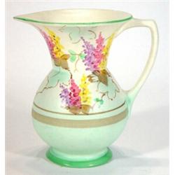 Art Deco jug with angular handle, hand painted with sprigs of flowers, impressed marks to base, 2…