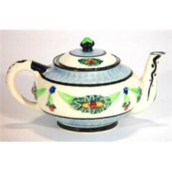 Maritomo pottery teapot hand painted with swags and fruit, marks to base…