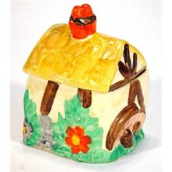 Hand painted Wade Heath 'Fairy Cottage' jampot and cover, marks to base, 12cm high…