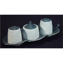 Hand painted Carltonware three piece cruet with leaf stand…