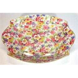 James Kent 'Du Barry' patterned chintz twin handled dish, marks to base, 24cm in length…