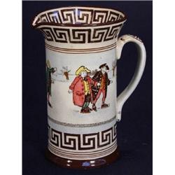 Royal Doulton Seriesware jug hand coloured and transfer printed with ice skaters amongst a Greek …