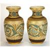 Image 1 : Pair of Doulton Lambeth stoneware vases decorated with blue incised swags onto a gilded and cream…