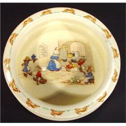 Royal Doulton Bunnykins baby's plate printed with rabbits in a kitchen, 23cm diameter…