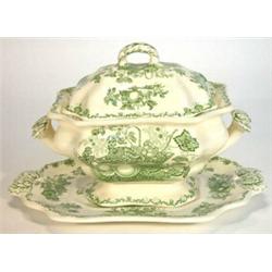 Masons fruit basket design tureen and cover on stand, marks to base…