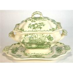 Masons fruit basket design tureen and cover on stand, marks to base…