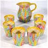 Image 1 : Hampton ivory ware jug and six matching ribbed beakers, hand painted in pink, green, yellow and b…