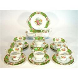 Shelley 'Duchess' patterned teaset, comprising six cups, saucers, side plates, milk jug, sugar bo…