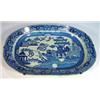 Image 1 : Large rectangular Victorian ironstone meat plate transfer printed with blue and white 'Willow' pa…