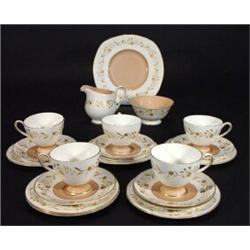 Susie Cooper tea set comprised milk jug, sugar bowl, five cups, six saucers, side plates and sand…