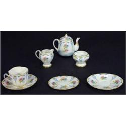 Paragon 'Sylvan' patterned bachelor teaset, comprising teapot, milk jug, sugar bowl, a cup and th…