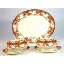 Bisto Pottery brown transfer printed meat plate and two matching tureens on stands, decorated wit…