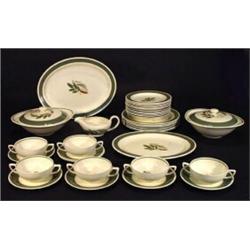 Large quantity of Susie Cooper dinner ware hand painted with sprigs of leaves, comprising two tur…