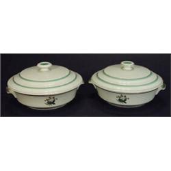 Pair of Royal Copenhagen Art Deco style tureens and covers, decorated with stylised leaves, marks…