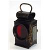 Image 1 : Black painted J&R Coventry Climax lamp with bevelled glass panels and red light…