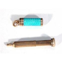 Miniature goldplated and blue enamel propelling pencil, 5cm in length…