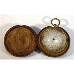 Cased brass compensated pocket barometer…