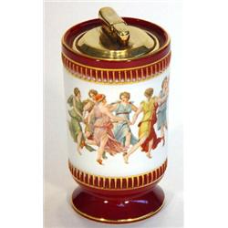 Cylindrical Colibri pottery tablelighter, decorated with a band of dancing maidens, 13cm high…
