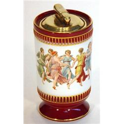 Cylindrical Colibri pottery tablelighter, decorated with a band of dancing maidens, 13cm high…