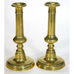 Pair of Victorian circular based brass candlesticks, 25cm high…