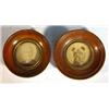 Two circular oak ,walnut and brass framed black and white photographs of a dog and gentleman, 8cm…