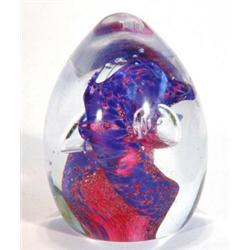 Purple and blue bubbled Sunderland glass paperweight, 10cm high…