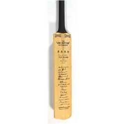 Large Len Hutton autographed cricket bat for August 1938 with Australian facsimiles, 43cm long…