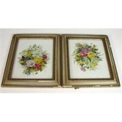 Two framed rectangular Victorian floral paintings onto glass, 32cm high…