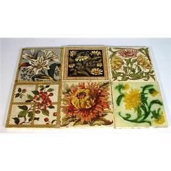 Six assorted Victorian aesthetic floral design tiles…