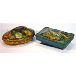 Rowntree Bird's nest tin and a rectangular garden design tin, largest 16cm long…