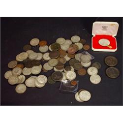 Tray of assorted pre-decimal coins including crowns, Georgian pennies, Victorian pennies, etc…