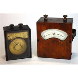 Victorian Chloride Electrical Storage Company mahogany cased voltmeter and a brass and ebonised w…