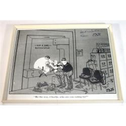 Signed framed Jaks cartoon print, 36cm long…