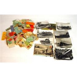 Tray of assorted black and white and coloured steam and diesel locomotive postcards and a quantit…