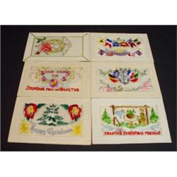 Six hand embroidered military floral and other postcards…