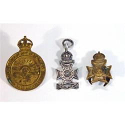 Miniature silver Victoria Cross military pendant with two other badges…