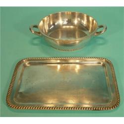 United States Navy military silver plated rectangular tray and a twin handled bowl, largest 29cm …