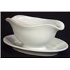 White glazed World War II military German porcelain gravy boat with stand, various marks and swas…