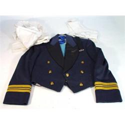 World War II military RAF Squadron Leader's dress uniform, comprised jacket, a blue and a white w…