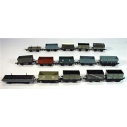 Fifteen assorted Hornby Dublo open wagons, stone wagons and flat wagons…